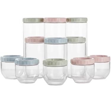 Imagem de Conjunto 3 Potes Plástico com Tampa, Polipropileno, Cores Sortidas, 450ml/1000ml/1600ml, Herméticos, Empilháveis, Livres de BPA