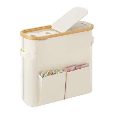 Imagem de StorageWorks Armazenamento de papel higiênico com tampas duplas, suporte de papel higiênico com bolso lateral, comporta 9 mega ou 12 rolos regulares, recipiente de armazenamento de papel para banheiro