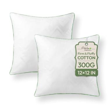 Imagem de Ashler Enchimento de travesseiro 30,5 x 30,5 cm (conjunto de 2) - Inserções de almofada com capa 100% algodão - Travesseiro macio premium para enchimento - Travesseiro branco decorativo para sofá