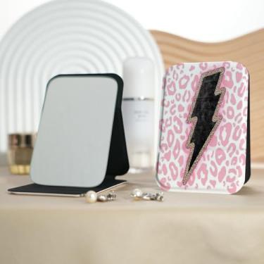 Imagem de Espelho de maquiagem portátil Millennium Style Lightning, mini espelho de maquiagem portátil dobrável, espelho de contorno quadrado portátil com flip vertical, adequado para todos em várias ocasiões