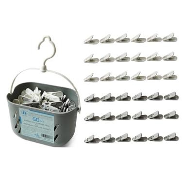 Imagem de Foyer Nuage Cavilhas de plástico premium, pacote com 60 com cesta, cavilhas de roupas à prova de vento para linha de lavagem, clipes de vedação de saco