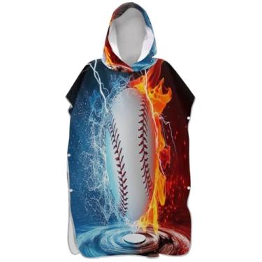 Imagem de Joisal Roupão para adultos, poncho de surfe, toalha de banho com capuz, leve, eletrizante, beisebol, fogo, homem, mulher, poncho com capuz