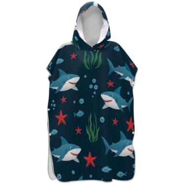 Imagem de Joisal Poncho de surfe plus size para adultos trocador de roupa de praia com capuz toalha de banho bonito tubarão marinho masculino poncho com capuz