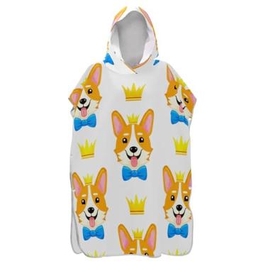 Imagem de Poncho de surfe para adultos trocador com capuz toalha de praia estampada cão fofo gravata borboleta azul ponchos de praia para homens