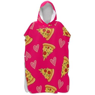 Imagem de Joisal Poncho de surfe para adultos, roupão de banho, toalhas com capuz, secagem rápida, desenhos animados, pizza, corações, rosa, ponchos adultos para mulheres