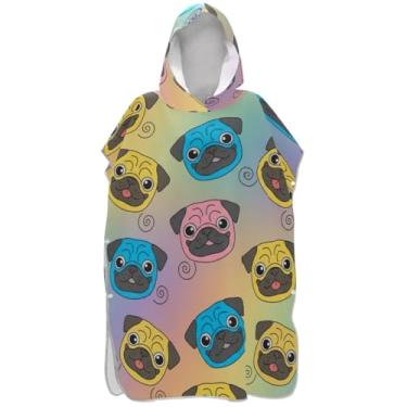 Imagem de Joisal Roupão de mudança de poncho de surfe colorido de pug para toalha de praia com capuz Adul ponchos adultos reutilizáveis para mulheres