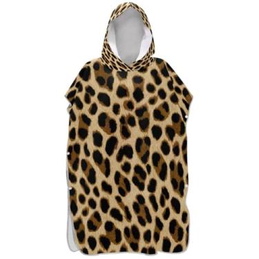 Imagem de Joisal Poncho de surf com estampa de leopardo marrom para adultos, ponchos de praia de secagem rápida para homens, toalha de banho com capuz