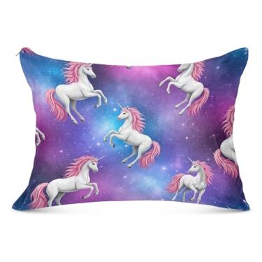 Imagem de Majestic Unicorns Neon Stars Fronhas Decorativas Zíper Padrão Queen King Size Fronha Deslizante para Cama de Casa Sofá, Tamanho Padrão, 51 cm x 66 cm