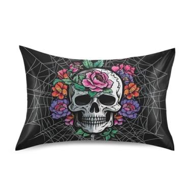 Imagem de White Skull Flowers Web Black King Queen Standard Pillows Slips Satin Fronhas Floral Cooling Bed Pillow Skin Care King Size 101.6 cm x 50.8 cm