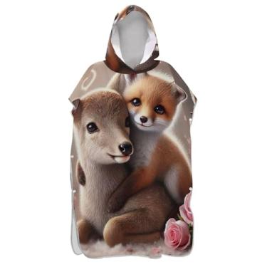 Imagem de Lindo poncho de surfe de raposa de veado para adultos trocador com capuz toalha de banho bonito plus size homens mulheres poncho com capuz