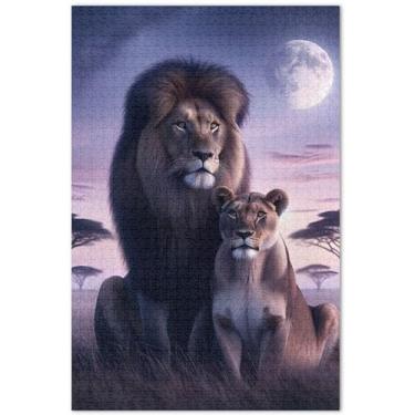Imagem de Quebra-cabeça de paisagem africana de leões para adultos 1000 peças impressão de arte animal arte divertida quebra-cabeça família amantes presentes, 75 x 40 centímetros