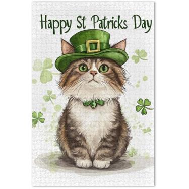 Imagem de Quebra-cabeça de São Patrício de gato fofo para adultos, 1000 peças, pintura de belas artes, quebra-cabeça divertido, 75 x 40 cm