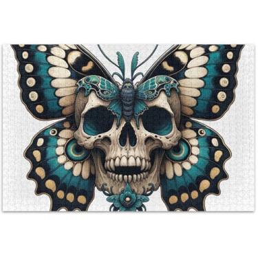 Imagem de Quebra-cabeça de caveira borboleta personalizado 1000 peças presentes adultos para amantes de quebra-cabeças, paisagem, quebra-cabeça de arte animal, 75 x 40 cm