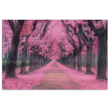 Imagem de Quebra-cabeça floresta flor de cerejeira 1000 quebra-cabeças para adultos decoração colorida pintura paisagem quebra-cabeças presentes para jogo de elefante branco