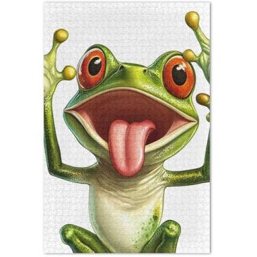 Imagem de Quebra-cabeça fofo de sapo de desenho animado, 1000 peças, presentes tecnológicos de jogos para adultos, paisagem, pintura de arte animal, 75 x 40 cm