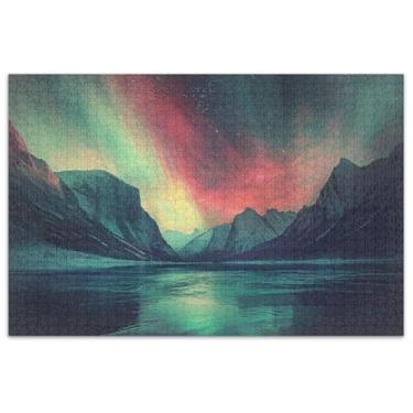 Imagem de Aurora Lights Quebra-cabeça paisagem montanha 500 peças adultos família quebra-cabeça amantes presentes arte floral pintura artística