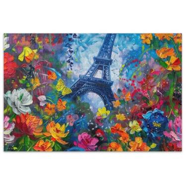 Imagem de Quebra-cabeça de pintura a óleo Torre Eiffel flores 1000 quebra-cabeças para adultos pintura artística Prime Puzzles engraçados
