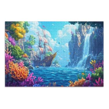 Imagem de Quebra-cabeças Jiggy de navio pirata em enseada escondida para adultos com letras nas costas para adultos 1000 peças