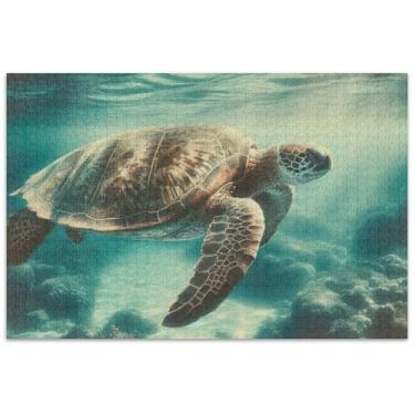 Imagem de Quebra-cabeça vintage tartaruga marinha oceano 1000 peças adultos brinquedo arte divertido quebra-cabeças para adultos elefante branco presentes engraçados