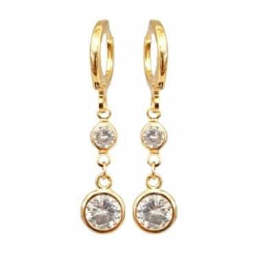 Imagem de Brinco com Argolinha Pedra Zircônia Folheado Ouro 18k Antialérgico