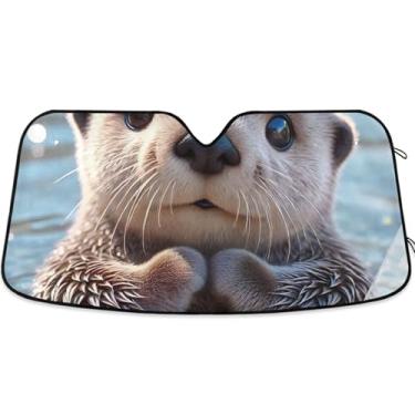 Imagem de Toldo de sol personalizado com estampa de lontra para para-brisa de carro retrátil dobrável para janelas frontais floral automotivo S, 134,6 cm x 59,7 cm