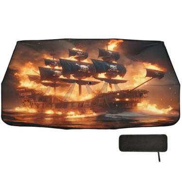 Imagem de Guarda-chuva de navio pirata ardente para-brisa frontal para carro 147 x 75 cm carro essenciais