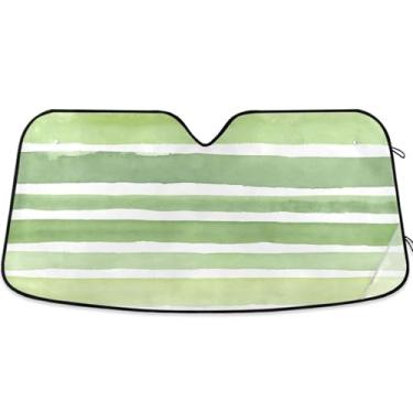 Imagem de Guarda-sol personalizado verde listrado aquarela para para-brisas de carro persianas dobráveis para janelas dianteiras floral automotivo retrátil M, 139,7 cm x 70,1 cm