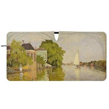 Imagem de Guarda-sol Claude Monet Houses Achterzaan para para-brisas de carro bonito caminhão dobrável guarda-chuva de para-brisa automotivo guarda-sol, 81 cm x 157 cm