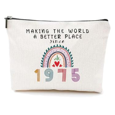 Imagem de IASINN Presentes de aniversário de 60 anos para mulheres, organizador de bolsa de cosméticos elegante para mãe, avó, tia - bolsa de maquiagem de viagem nascida em 1966, ideias de presente de