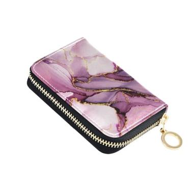 Imagem de Carteira feminina protetora de cartão de crédito com bloqueio de RFID, pequena carteira de couro com zíper e chaveiro ouro rosa branco estética