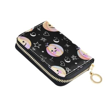 Imagem de Carteira feminina com zíper para cartão de crédito, bloqueio de RFID, pequena carteira para dinheiro com bolso para moedas, abóboras fofas coloridas pretas