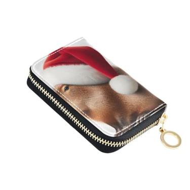 Imagem de Linda Capybara Christmas Carteiras femininas pequenas com protetor de cartão de crédito, bloqueio RFID, impermeável, porta-moedas, carteira com zíper