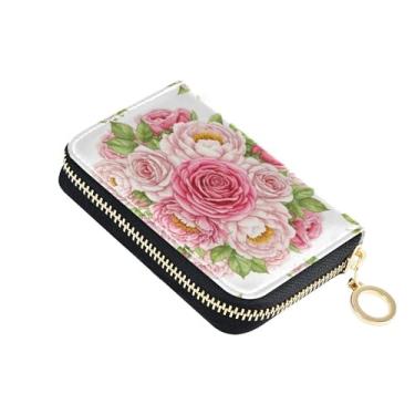 Imagem de Carteira com porta-cartões, bloqueio de RFID, zíper ao redor, carteira feminina pequena com zíper com bolso para moedas, rosa blush rosa floral branco