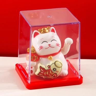 Imagem de FENNYYAR Ornamento de braço ondulado Koi Maneki Neko feito à mão, 4,4 cm, 4,3 cm, estátua de gato da sorte para decoração de casa