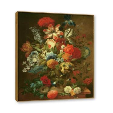 Imagem de Moldura de teca. Arte em tela floral country, pintura botânica vintage de natureza morta, decoração de parede de cozinha de fazenda emoldurada para sala de jantar. B36. 60 x 72 cm-23,6 x 28,3 pol