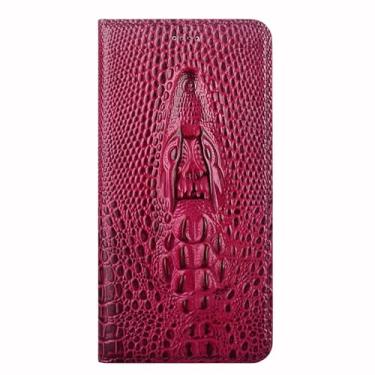 Imagem de FWYANZH Capa de couro genuíno para Google Pixel 10 Pro XL/10 PRO/10, capa carteira de relevo 3D com padrão de crocodilo, cobertura total, capa flip de couro de vaca real, vermelha, 10Pro