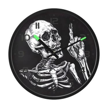 Imagem de SEHANY Relógio artístico de parede de caveira silencioso, sem tique-taque, relógio redondo operado por bateria, controle de som, luz noturna, relógios de parede para sala de estar, cozinha, quarto