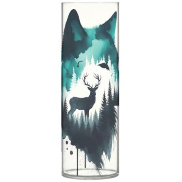 Imagem de Aquarela, lobo, veado, floresta, cilindro, vasos, para buquê, vaso de flores grande personalizado, mesa de centro de mesa com estampa floral, 30 cm x 9,9 cm