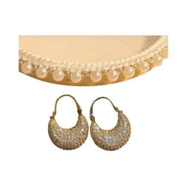 Imagem de Brincos De Argola Em Zircônia Micropavê Dourada, Joias De Festa Em For