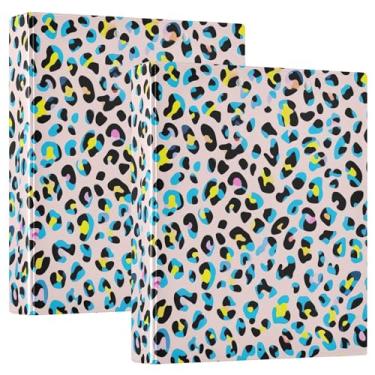 Imagem de Fichários de 3 anéis personalizados com estampa de leopardo com 3 pontos pretos para 200 folhas, caderno, anel redondo, fichário de escritório, 31,5 x 27 x 6 cm, pacote com 2