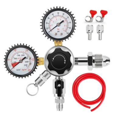 Imagem de CGA580 Regulador de nitrogênio de cerveja Regulador de tanque de nitrogênio, regulador de gás de calibre duplo com linha de cerveja de 1,5 m, regulador de barril de nitrogênio com 2 braçadeiras de