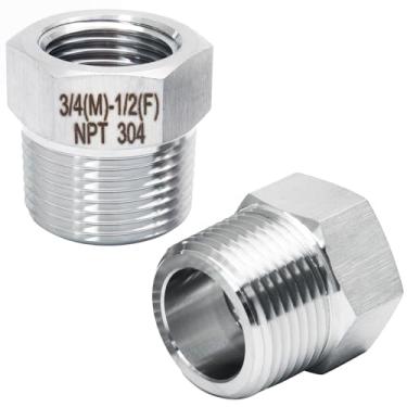 Imagem de Biaungdo 2 peças NPT macho de 3/10.2 cm para bucha sextavada redutora fêmea NPT de 1/5.1 cm, adaptador redutor de aço inoxidável, redutor de bucha sextavada com fitas
