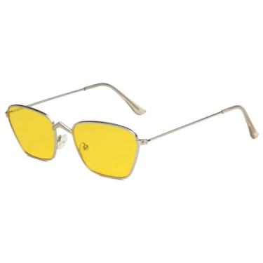 Imagem de HPIRME Óculos de luxo com armação de metal, estilo feminino, para uso externo, masculino, para dirigir, com proteção UV400 (prateado e amarelo).