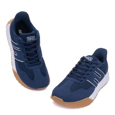 Imagem de N BESUNEW Tênis feminino com bico largo, plataforma de caminhada fácil de calçar e descalçar, com suporte de arco, calçados esportivos casuais confortáveis e retrô, Azul-marinho, 41