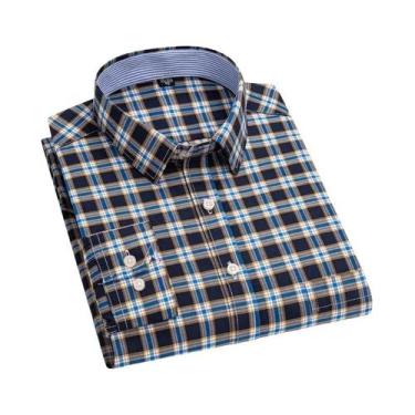 Imagem de Camisa Formal Casual De Algodão Com Botões Em Estampa Xadrez Para Home