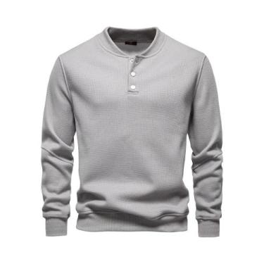 Imagem de Suéter Masculino De Inverno Quente Com Forro De Fleece, Botões, Cor Só