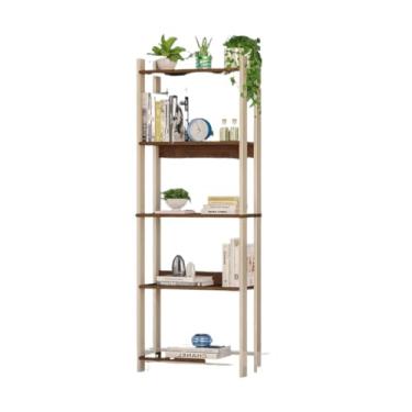 Imagem de Estante Industrial Com 5 Prateleiras Para Armazenamento Multifuncional, Adequada Para Livros, Sapatos E Brinquedos(Off White-Castanho)