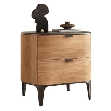 Imagem de Mesa de cabeceira de madeira com 2 gavetas, mesa lateral de cama prática moderna, cômoda pequena para quarto, mesa de canto de sofá rústica, puxadores de metal, superfície pintada (B, 40 cm)