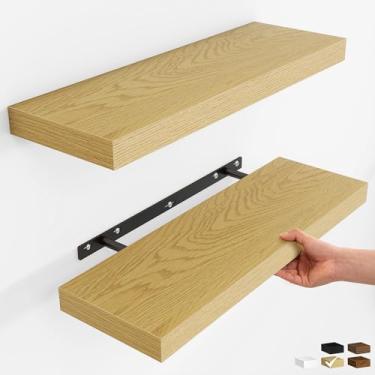 Imagem de Fun Memories Prateleiras flutuantes de madeira rústica para parede, economizam espaço, prateleiras montadas na parede para banheiro, quarto, sala de estar e cozinha, armazenamento e exibição elegantes