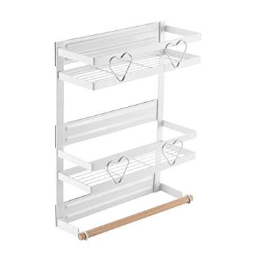 Imagem de Rack de Temperos Magnético para Geladeira com Estrutura Aço Organizador Prateleira Armazenamento Cozinha Suporte Garrafas Tempero Toalha e Ganchos